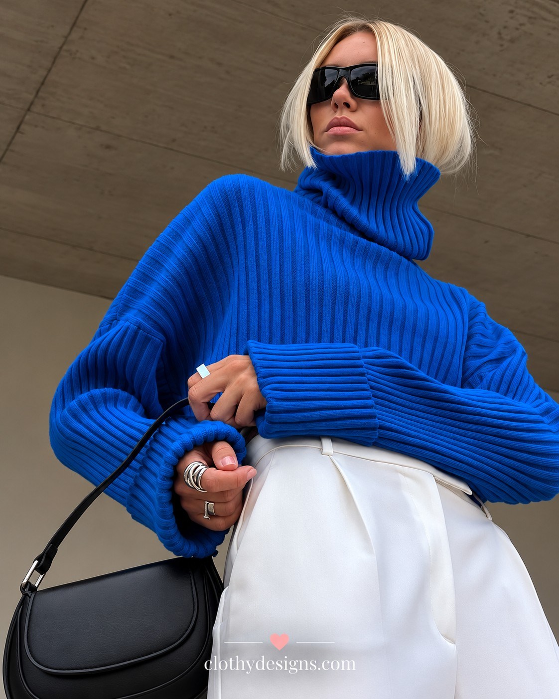 Women’s Winter Knitted Turtleneck Crop Sweater – Warm Flare Sleeve Pullover Top